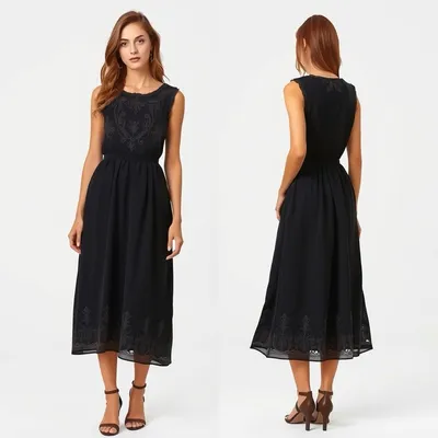 Vestido midi con detalle bordado Aracena — Duna Sur