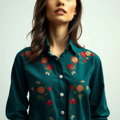 Camisa vaquera con estampado floral Ribadeo — Mistral & Co