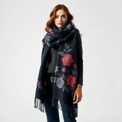 Bufanda de lana con estampado floral Lastres — Jaraíz