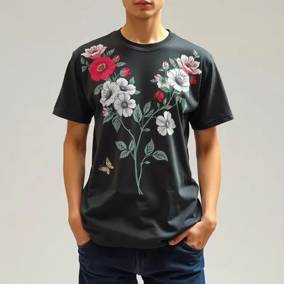 Camiseta ilustrada con estampado floral Aínsa — Bruma