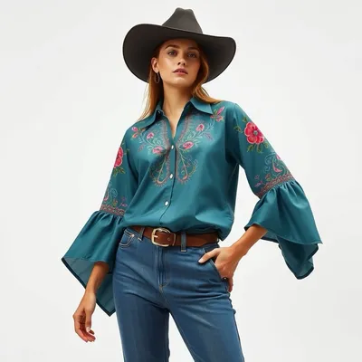 Vaquero elástico con estampado floral Comillas — Fábula