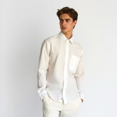 Camisa oxford de lana merina Formentera — Bruma
