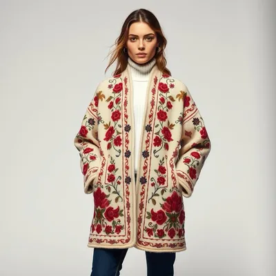 Abrigo de lana con estampado floral Comillas — Índigo Norte