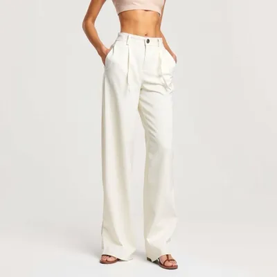 Pantalón wide leg en tejido elástico Lastres — Índigo Norte