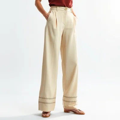 Pantalón palazzo con detalle bordado Chinchón — Mistral & Co