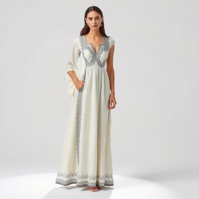 Vestido largo con detalle bordado Deià — Encinar