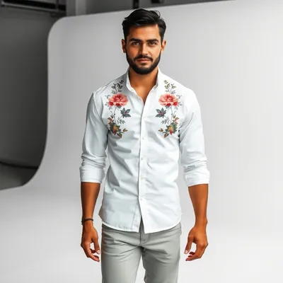 Vaquero slim con estampado floral Formentera — Índigo Norte