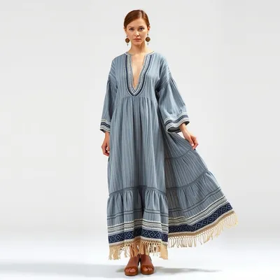 Vestido largo de algodón peinado Trujillo — Garbo